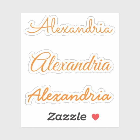 Sticker Votre nom Orange manuscrit Versions de script (Feuille)