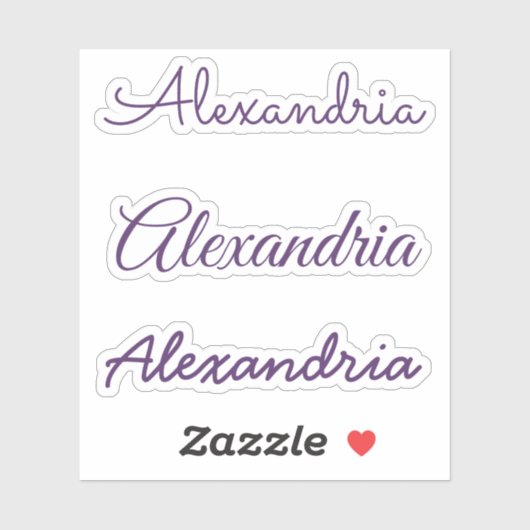 Sticker Votre nom Purple manuscrit Versions de script (Feuille)