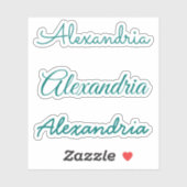 Sticker Votre nom Versions manuscrites Turquoises de scrip (Feuille)