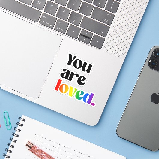 Sticker Vous êtes aimés (Ordinateur portable avec iPhone)