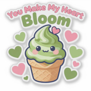 Sticker Vous faites éclore mon cœur avec un Matcha Kawaii