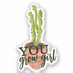 Sticker Vous grandissez fille plante de cactus dessinée à 