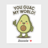 Sticker Vous Guac Mon Monde. Cute Funny Kawaii Avocado Pun (Feuille)