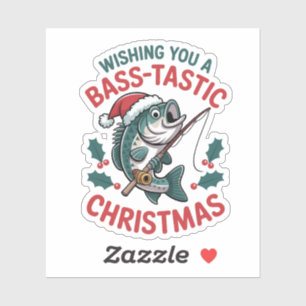 Sticker Vous souhaite un Noël Bass-tastique Pêcheur de pêc