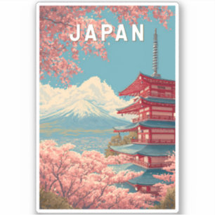 Sticker Voyage artistique illustré vintage Japon