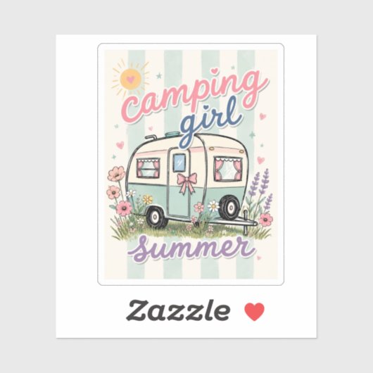 Sticker Voyage d'été de camping fille (Feuille)