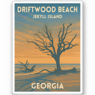Sticker Voyage Rétro en Géorgie Île de Jekyll Coucher de S