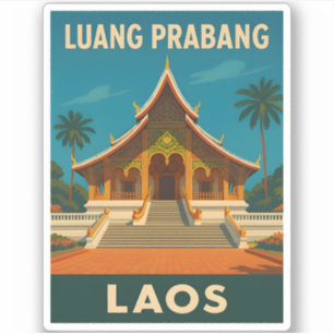 Sticker Voyage Rétro Vintage Luang Prabang Laos Temple