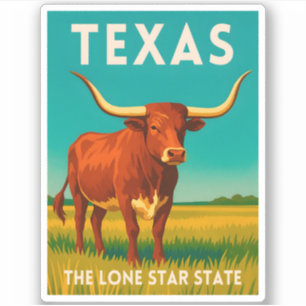 Sticker Voyage Rétro Vintage Texas Longhorn Bétail