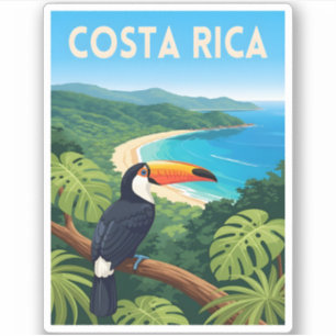 Sticker Voyage Vintage Costa Rica Plage Nature Rétro