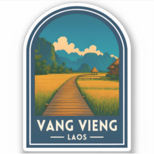 Sticker Voyage Vintage Vang Vieng Laos Rétro Paysage