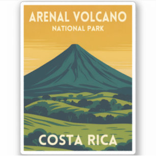 Sticker Voyage Vintage Volcan Arenal Costa Rica Paysage