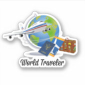 Sticker Voyageur du monde, avion, valise, passeport... (Devant)