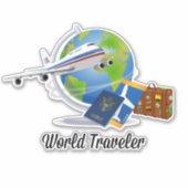 Sticker Voyageur du monde, avion, valise, passeport... (Devant)