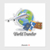 Sticker Voyageur du monde, avion, valise, passeport... (Feuille)