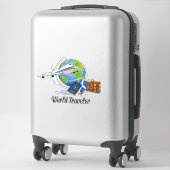 Sticker Voyageur du monde, avion, valise, passeport... (Sur valise)