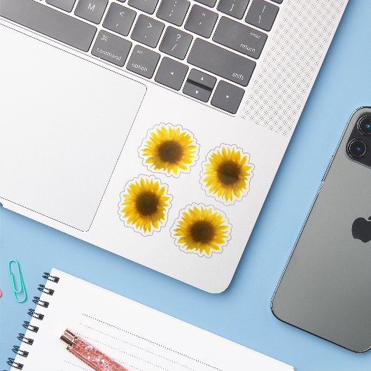 Sticker Vrai tournesol jaune 4x set (Ordinateur portable avec iPhone)
