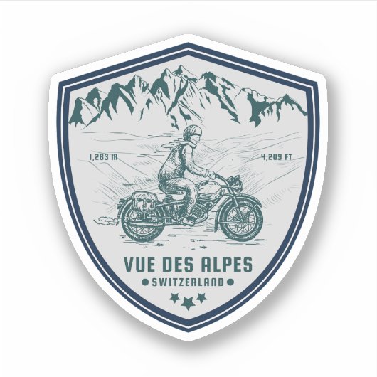 Sticker Vue des Alpes tour en moto suisse-alpes (Devant)