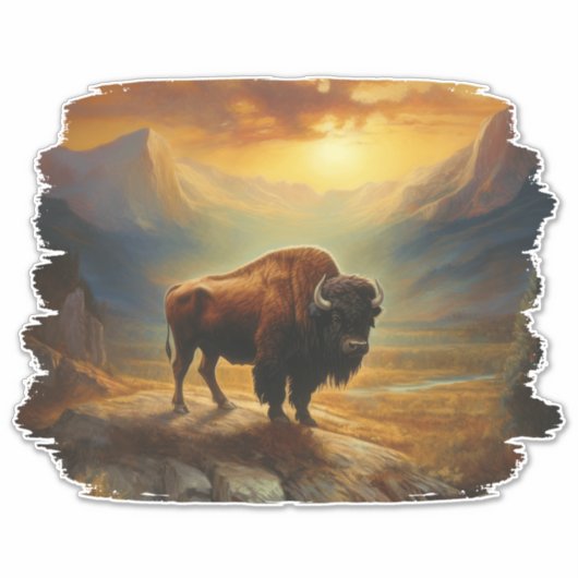 Sticker Vue du coucher de soleil de Bison Buffalo (Devant)