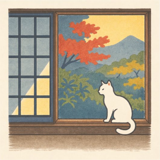 Sticker Wa – Quiet Window with White Cat (Recto)