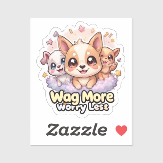 Sticker Wag Plus Inquiète Moins Vinyl Cute Kawaii Chien Ch (Feuille)