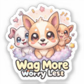 Sticker Wag Plus Inquiète Moins Vinyl Cute Kawaii Chien Ch (Recto)