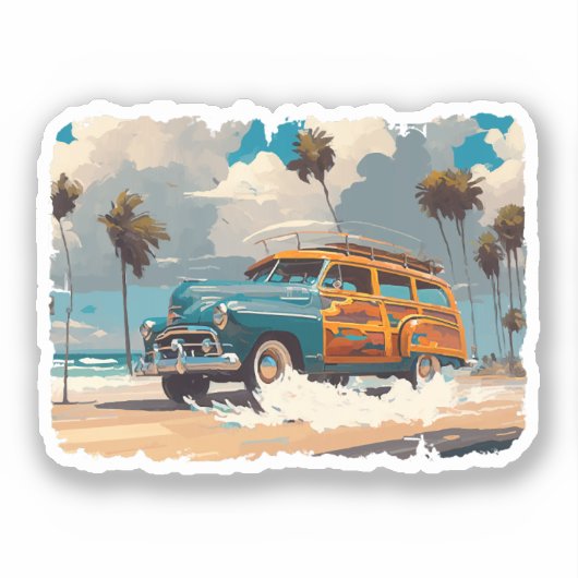 Sticker Wagon classique en bois (Recto)