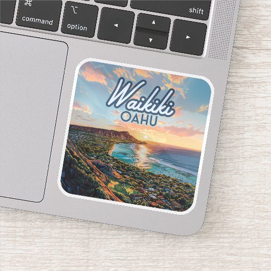 Sticker Waikiki Beach Honolulu Oahu Hawaii Retro (Détail)