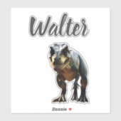 Sticker Walter Nom Avec T Rex Dinosaur, (Feuille)