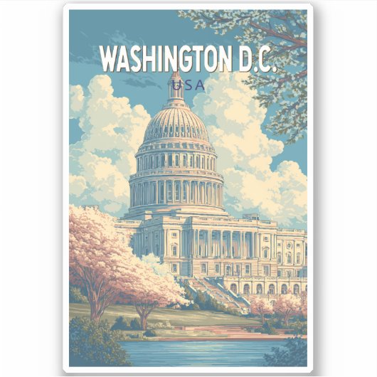 Sticker Washington DC Capitol Travel Art Vintage (Devant)