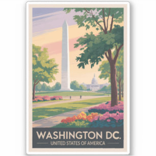 Sticker Washington DC Illustration Travel Art Vintage