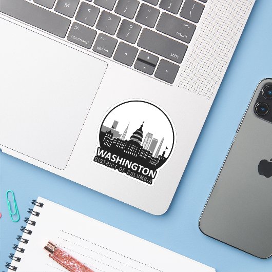 Sticker Washington DC Skyline (Ordinateur portable avec iPhone)