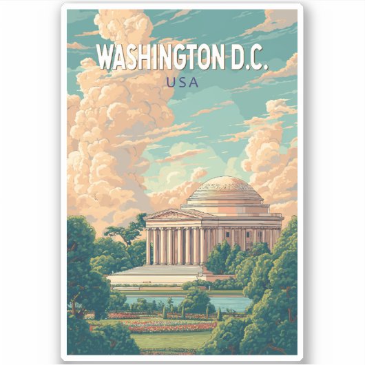 Sticker Washington DC Thomas Jefferson Memorial Travel Art (Devant)