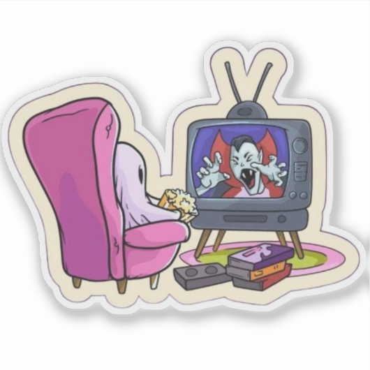 Sticker Watching TV ghost (Devant)
