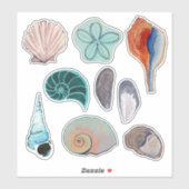 Sticker Watercolor Beach Seashells Variété (Feuille)