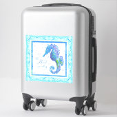 Sticker Watercolor Blue Seahorse Beach appelle Starfish (Sur valise)