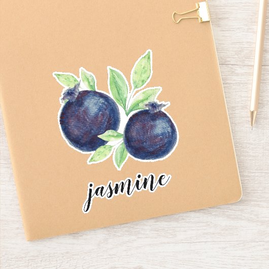 Sticker Watercolor Blueberries Monogrammed (Carnet)