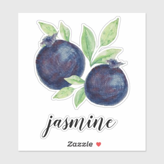 Sticker Watercolor Blueberries Monogrammed (Feuille)