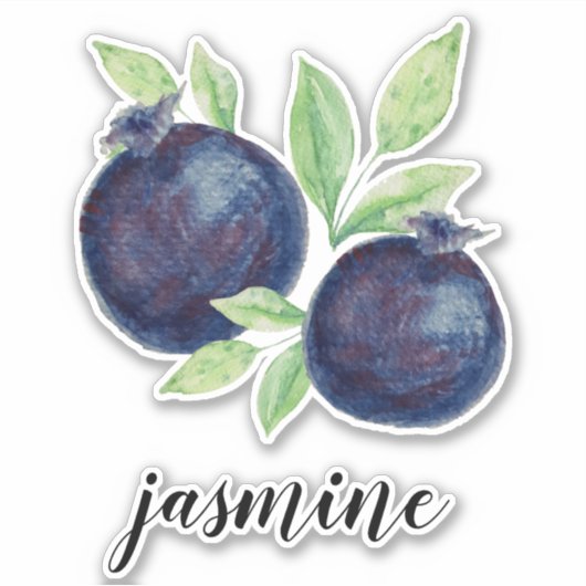 Sticker Watercolor Blueberries Monogrammed (Devant)