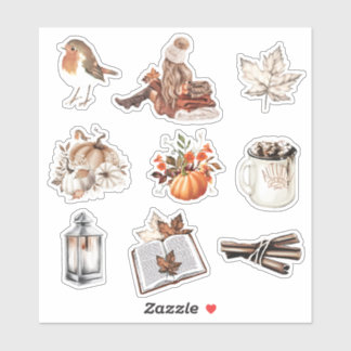 Sticker Watercolor Fall girl lecture scrapbook papeterie