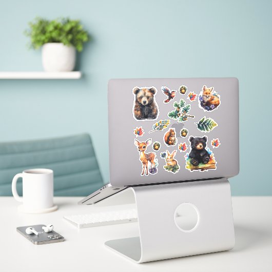 Sticker Watercolor Forest Animaux Scrapbook papeterie (Ordinateur portable sur le bureau)