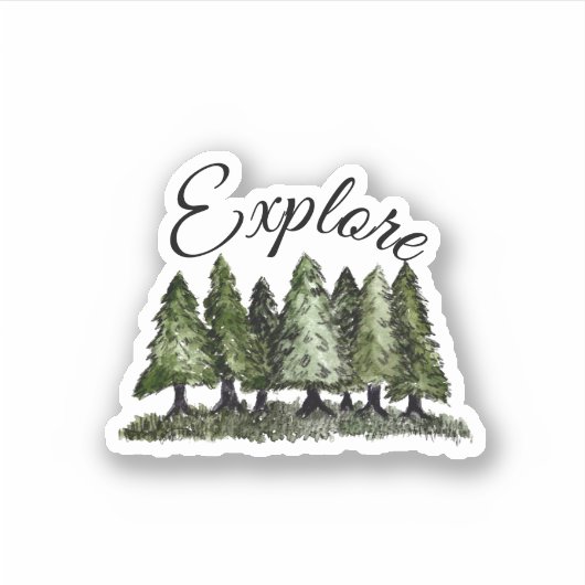 Sticker Watercolor Forest Mountain Explorez (Devant)