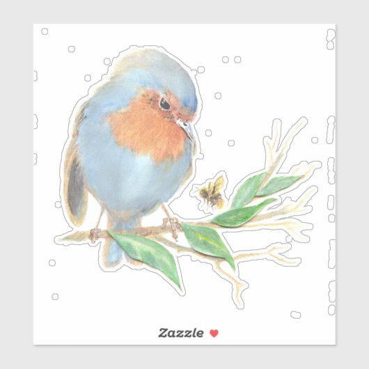 Sticker Watercolor Fun English Robin Bird & Bee (Feuille)