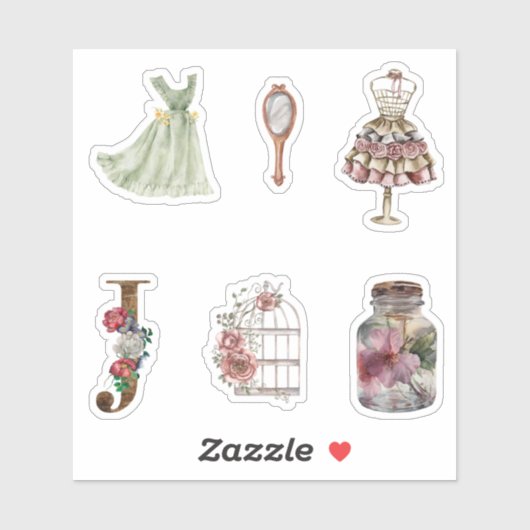 Sticker Watercolor illustrations robe de mode Scrapbook (Feuille)