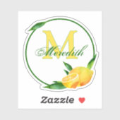 Sticker Watercolor Lemons monogram & Name Green + Yellow (Feuille)