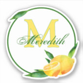 Sticker Watercolor Lemons monogram & Name Green + Yellow (Devant)