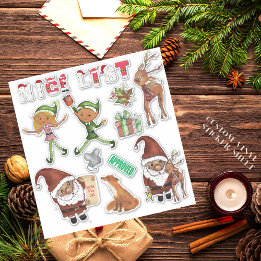 Sticker Watercolor Santa Elves Christmas Custom Cut