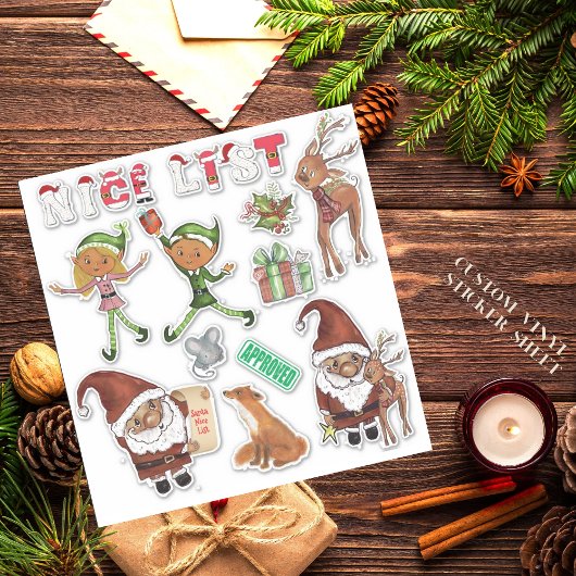 Sticker Watercolor Santa Elves Christmas Custom Cut