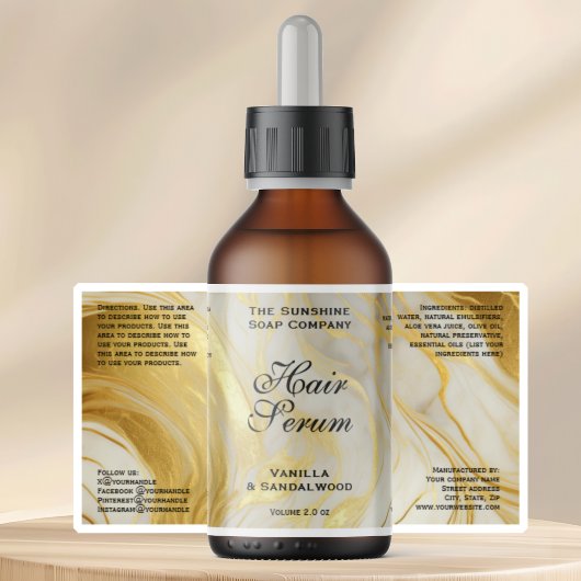 Sticker Waterproof Ivory Gold Foil Dropper Bottle Label