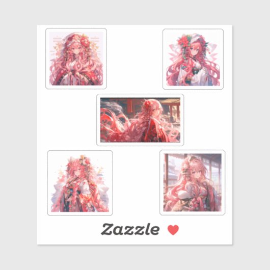 Sticker wearing Kimono, cute anime girls (Feuille)